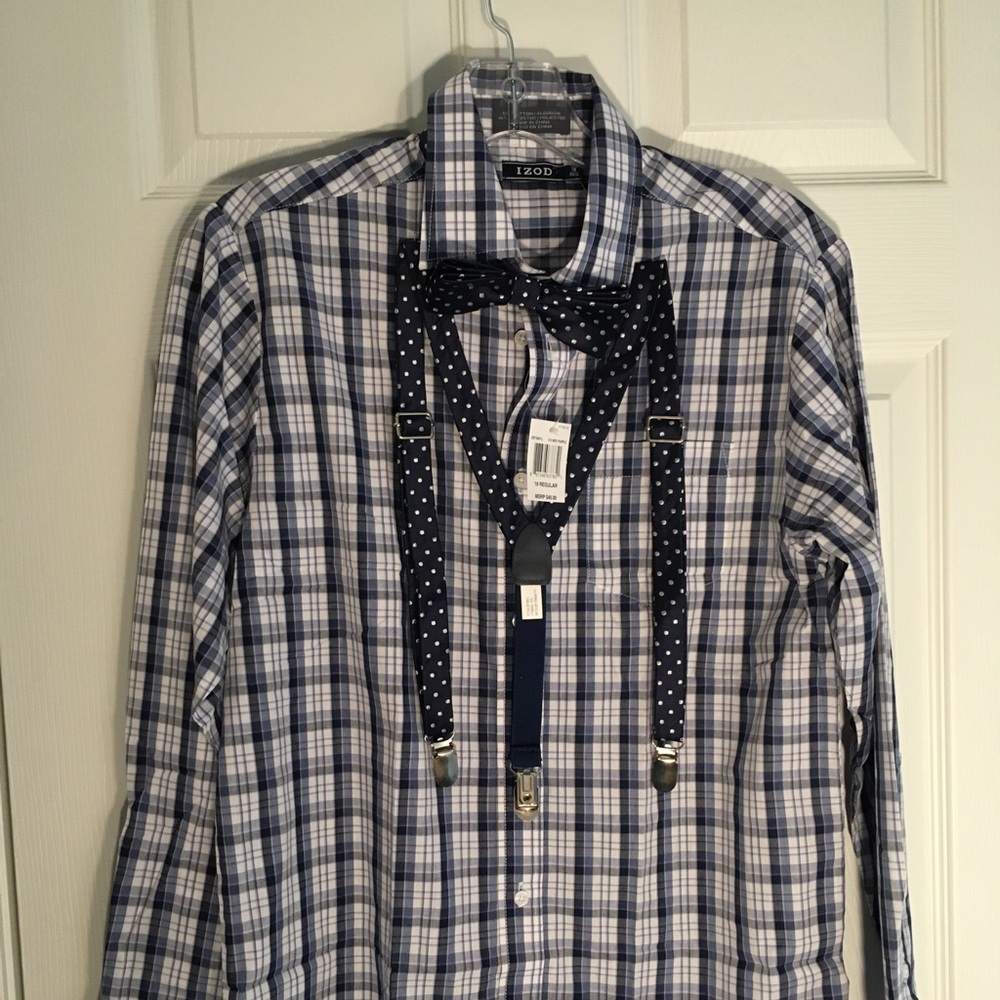Kids dress shirt bow tie & suspenders size 18 Reg